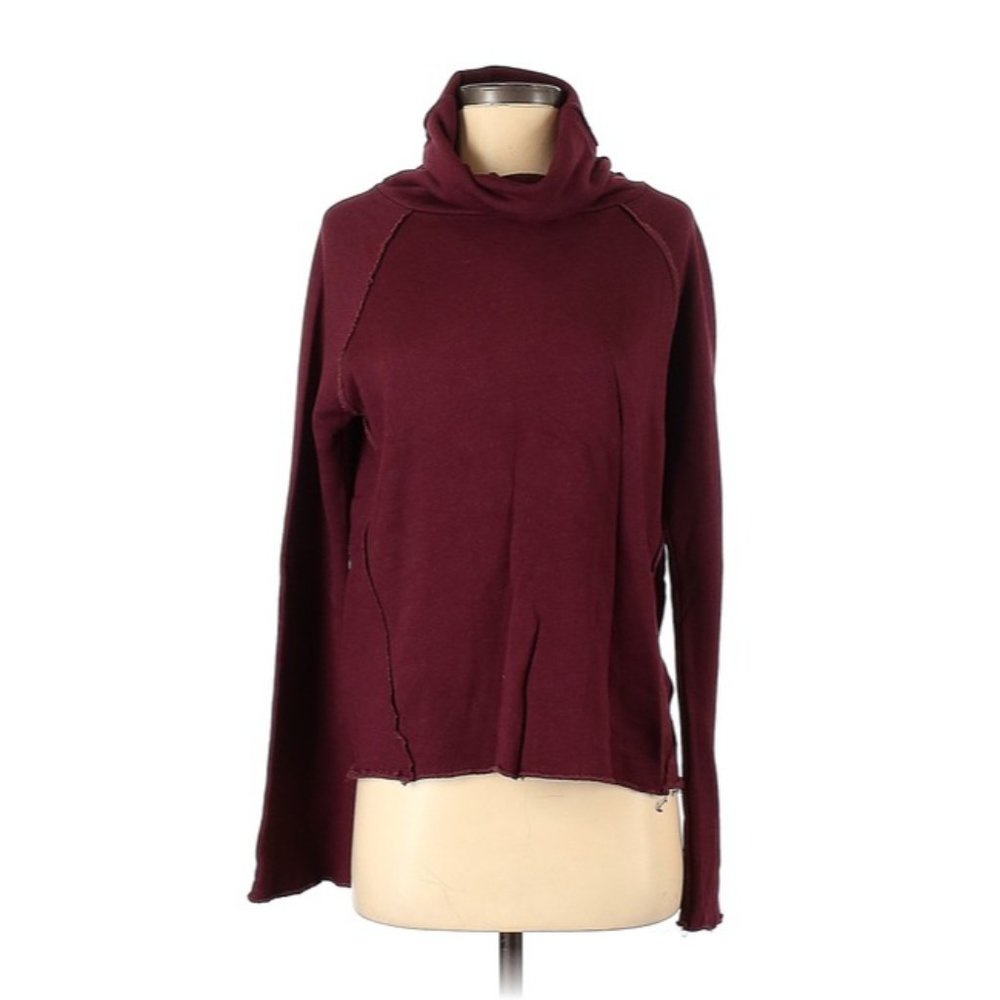 Alala Burgundy Jersey Bell Sleeve Raw Edge Sweatshirt Activewear Top Sz S
